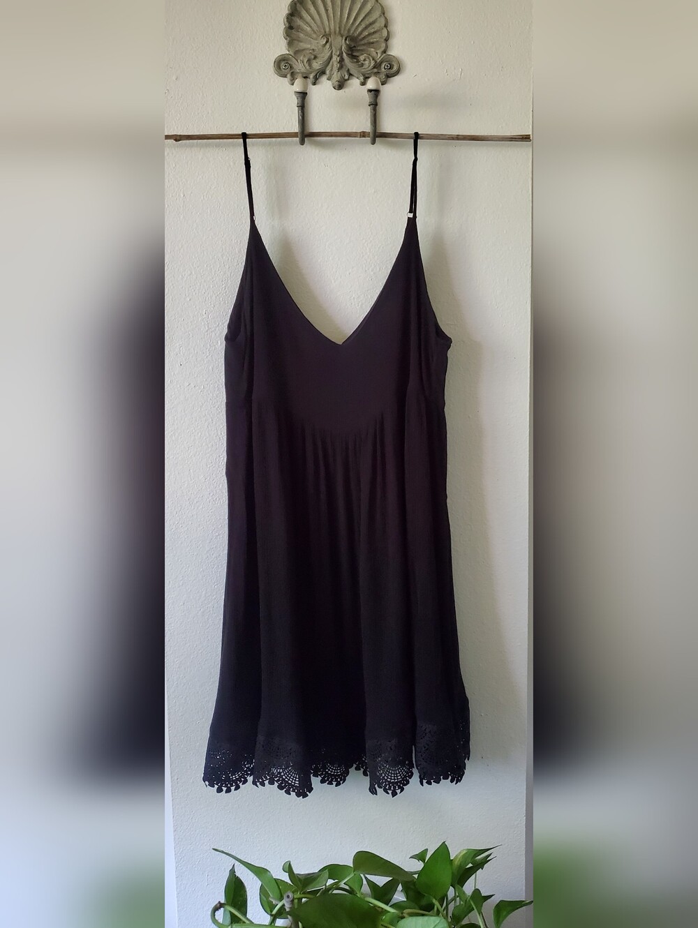 Lulu's Black Strapless-Look Slip Dress with Lace Hem